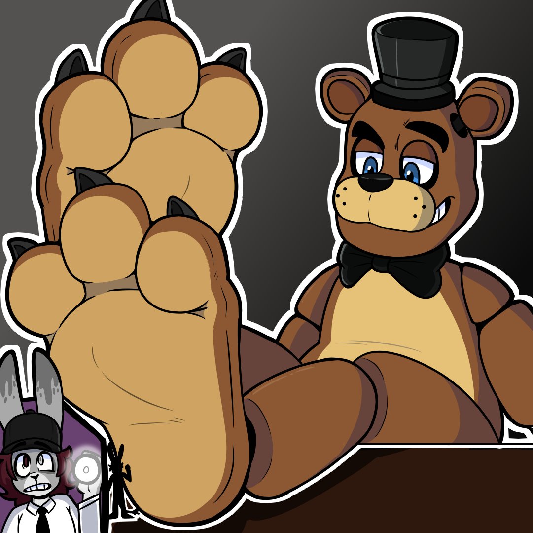 3_toes anthro claws duo feet feet_up five_nights_at_freddy's foot_fetish foot_focus freddy_(fnaf) male male/male micro scottgames size_difference sodatusk soles toe_claws toes