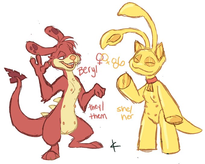 2017 86_(bitelava) aisha_(neopets) anthro beryl_(bitelava) bitelava duo female genitals gesture jumpstart_games neopet_(species) neopets pronouns pussy red_body waving yellow_body zafara_(neopets)