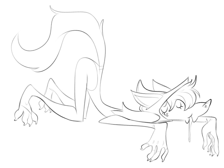 anthro ass_up bodily_fluids canid canine canis drooling female lenyavok mammal raised_tail saliva sketch sleeping solo tail wolf