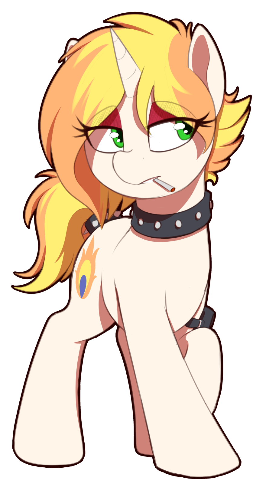 alpha_channel blonde_hair cigarette collar cutie_mark equid equine fan_character female feral hair hasbro hi_res horn mammal my_little_pony solo spikes thebatfang unicorn
