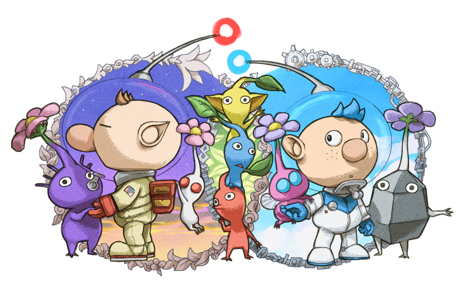 2boys :o alien alph_(pikmin) arms_up backpack bag big_nose black_eyes black_skin blue_eyes blue_gloves blue_hair blue_light blue_pikmin blue_skin blue_sky brown_hair closed_eyes cloud colored_skin commentary_request creature_tower day flower freckles from_side full_body gauge gears gloves gradient_sky helmet holding_another's_arm holding_hands insect_wings leaf male_focus multiple_boys naru_(wish_field) night night_sky no_mouth olimar orange_sky outstretched_arm outstretched_arms parted_lips patch pikmin_(creature) pikmin_(series) pink_flower pink_skin plant plump pointy_ears pointy_nose purple_flower purple_hair purple_pikmin purple_skin radio_antenna red_bag red_eyes red_gloves red_light red_pikmin red_skin rock rock_pikmin short_hair sky solid_circle_eyes space_helmet spacesuit star_(sky) sunset triangle_mouth very_short_hair vines whistle white_background white_pikmin white_skin winged_pikmin wings yellow_pikmin yellow_skin