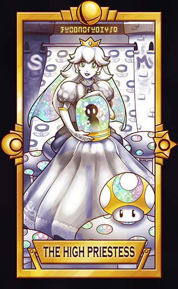 1girl assist_trophy black_border border castle closed_mouth collar collared_dress commentary crescent crown dress earrings elbow_gloves english_commentary english_text frilled_collar frills full_body gloves greyscale holding jewelry lipstick long_dress long_hair looking_at_viewer makeup mario_(series) mini_crown monochrome mushroom princess princess_peach puffy_short_sleeves puffy_sleeves quas-quas short_sleeves sitting smash_ball smile solo sphere_earrings spot_color star_(symbol) super_mushroom super_smash_bros. tarot tarot_(medium) the_high_priestess_(tarot) veil yellow_headwear