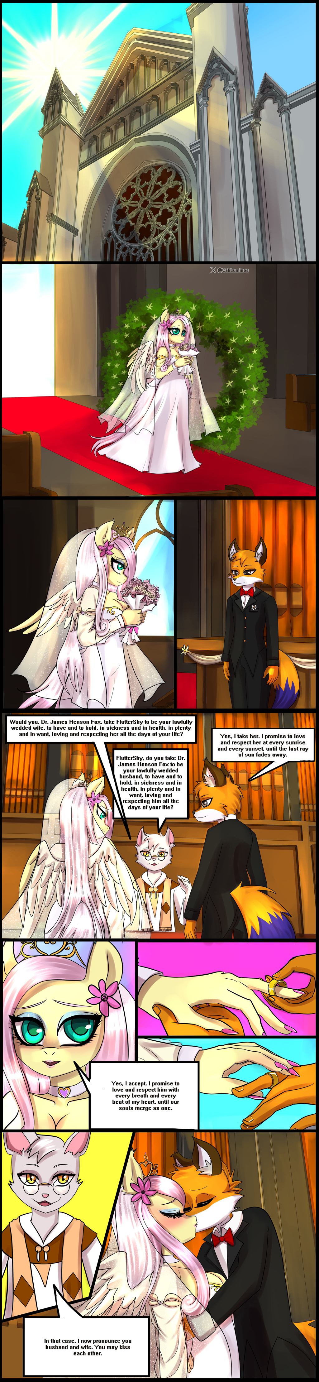 absurd_res anthro bride caliluminos canid canine doctor equid equine female fluttershy_(mlp) fox friendship_is_magic hasbro hi_res horse invalid_tag james_(disambiguation) long_image love male mammal my_little_pony pegasus pony romantic tall_image waifu wedding wife wings