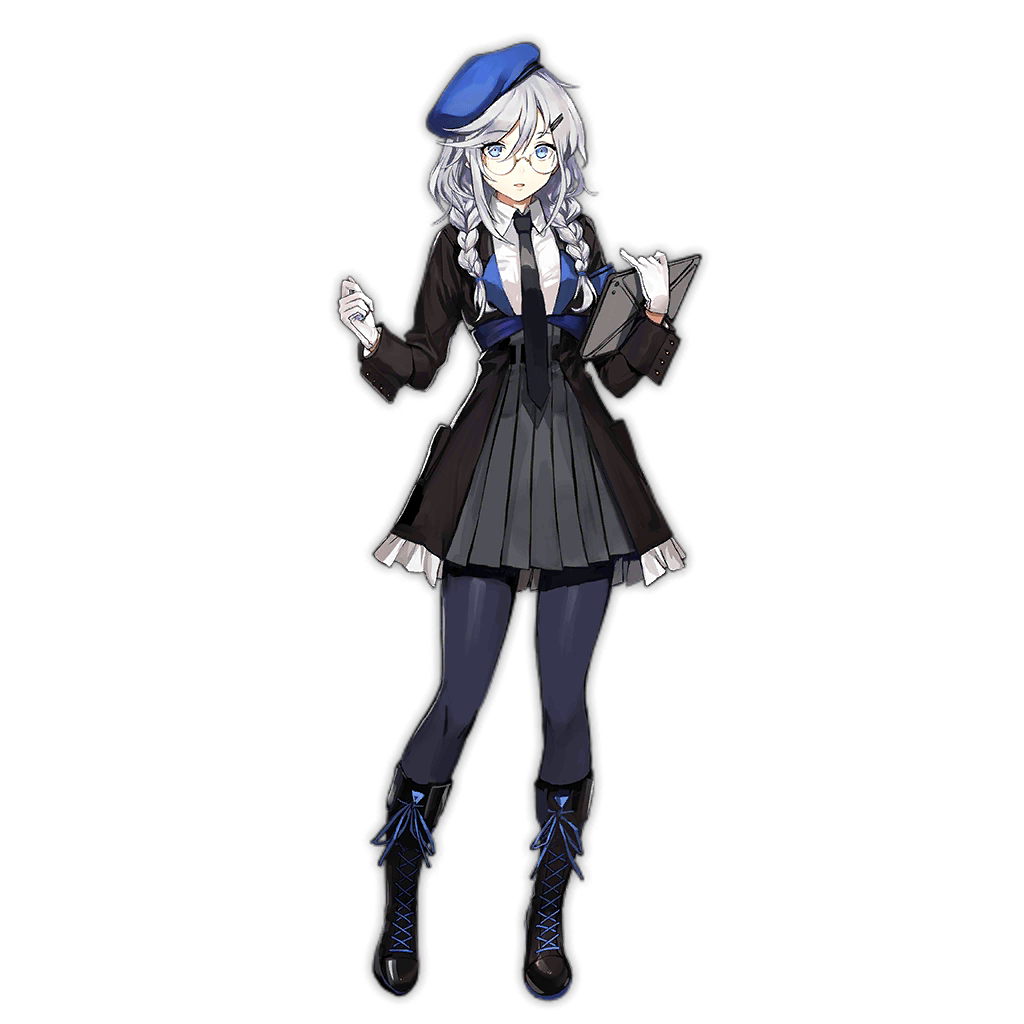 1girl beret black_footwear black_jacket black_necktie blue_eyes blue_headwear blue_pantyhose boots braid breasts clenched_hand cross-laced_footwear expressionless full_body girls'_frontline glasses gloves grey_hair grey_skirt hair_ornament hairclip hat high-waist_skirt holding holding_tablet_pc infukun jacket knee_boots lace-up_boots long_sleeves necktie official_art pantyhose parted_lips pleated_skirt semi-rimless_eyewear shirt sier_(girls'_frontline) simple_background skirt solo standing tablet_pc transparent_background twin_braids white_gloves white_shirt