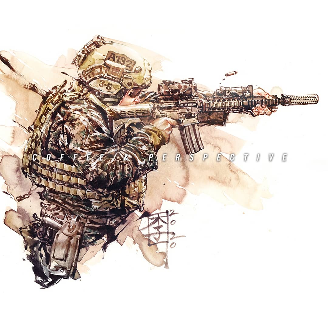 1other aiming ambiguous_gender assault_rifle body_armor brown_headwear brown_theme camouflage camouflage_jacket camouflage_paint casing_ejection commentary cropped_torso dated digital_camouflage english_commentary facing_to_the_side fatigues finger_on_trigger firing floating floating_object from_side green_jacket gun handgun helmet holding holding_gun holding_weapon holstered jacket kanji laser_sight limited_palette load_bearing_vest m1911 m4_carbine mar-c! military military_jacket military_uniform multicolored_clothes multicolored_jacket optical_sight original other_focus painting_(medium) plate_carrier profile rifle shell_casing signature simple_background smoke solo sunglasses suppressor traditional_media uniform united_states_marine_corps upper_body watercolor_(medium) watermark weapon white_background