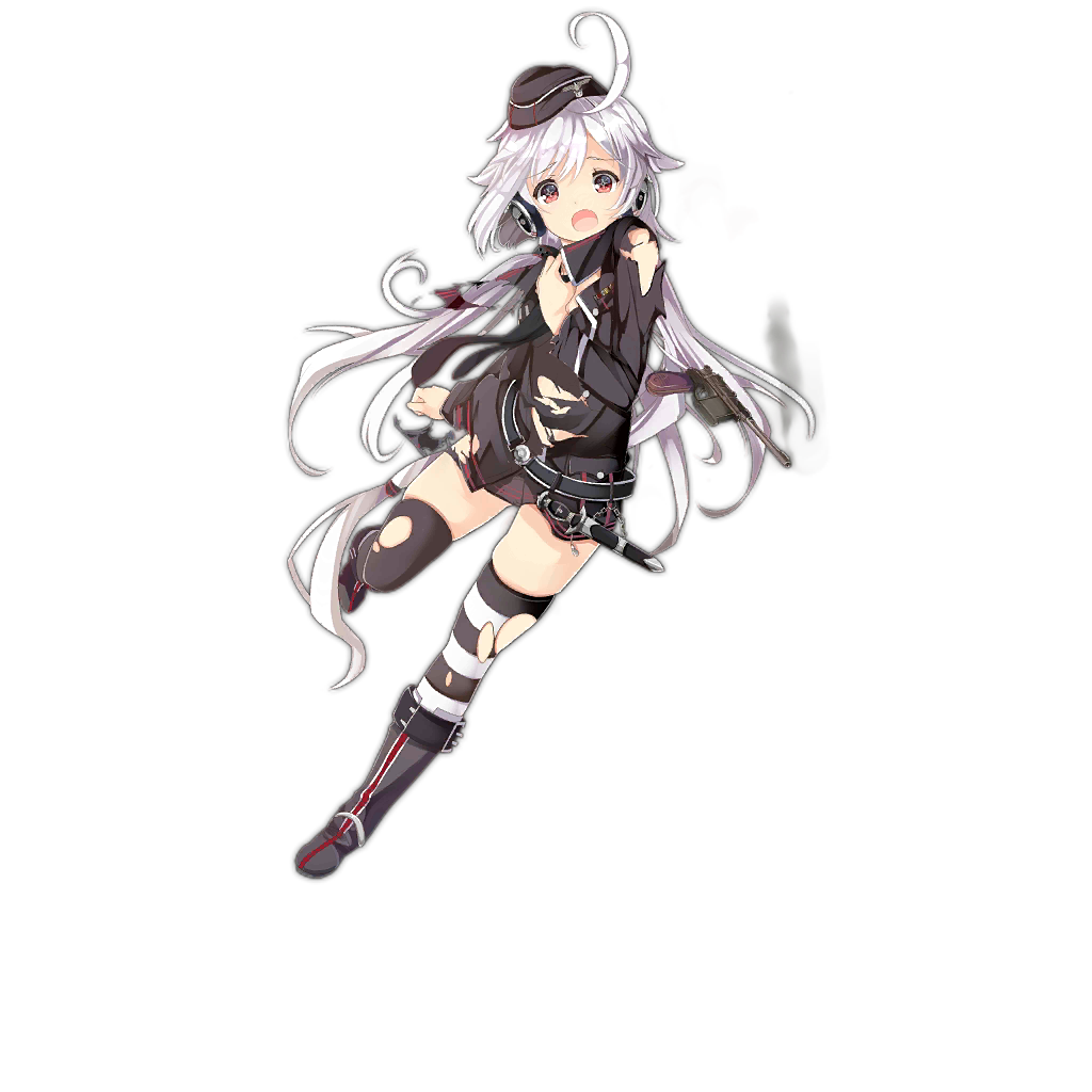 1girl ahoge asymmetrical_legwear belt black_belt black_footwear black_headwear black_jacket black_necktie black_skirt black_thighhighs boots breasts c96_(girls'_frontline) cross-shaped_pupils full_body garrison_cap girls'_frontline gun handgun hat headphones holding holding_necktie holstered huge_ahoge icywood jacket knee_boots knife knife_holster long_hair long_sleeves looking_at_viewer mauser_c96 mismatched_legwear necktie official_art open_clothes open_mouth shirt simple_background skindentation skirt small_breasts smoke smoking_gun solo striped striped_thighhighs symbol-shaped_pupils thighhighs torn_armband torn_clothes torn_jacket torn_shirt torn_thighhighs very_long_hair weapon white_background white_hair