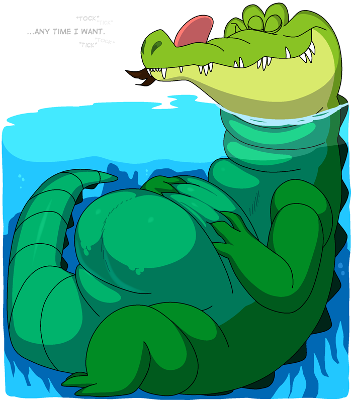 7:8 belly big_belly colored crocodile crocodilian crocodylid digital_media_(artwork) disney english_text eyes_closed feral feral_pred fully_inside green_body green_scales hair_in_mouth hands_on_stomach hypnofood licking licking_lips male male_pred oral_vore partially_submerged peter_pan reptile scales scalie sharp_teeth solo tail teeth text tick-tock_the_crocodile tongue tongue_out vore