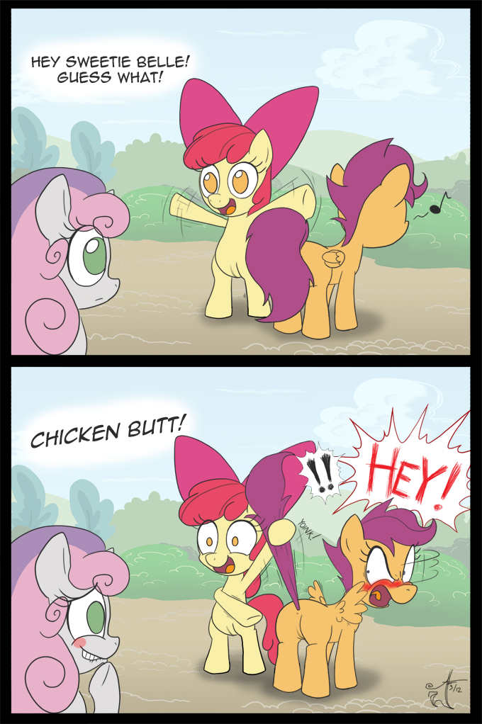 anus apple_bloom_(mlp) blackmorass butt embarrassed equid equine exposed female female/female flustered friendship_is_magic genitals hasbro horn horse long_tail mammal my_little_pony nude pony pussy raised_tail ribbons scootaloo_(mlp) sweetie_belle_(mlp) tail tail_grab unknown_artist wings