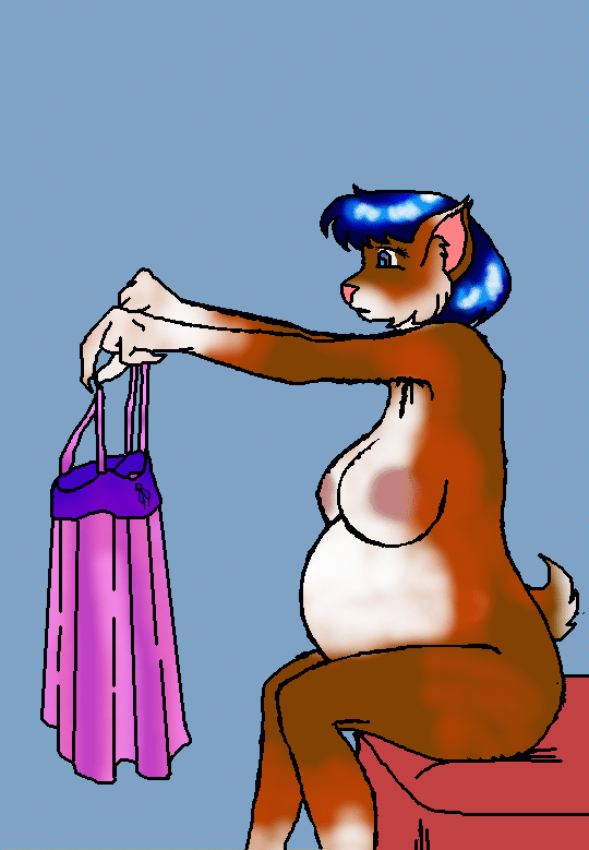 anthro areola belly big_breasts blue_eyes blue_hair breasts clothing danellz digital_media_(artwork) felid feline female hair lingerie lynx mammal nipples nude pregnant sitting solo