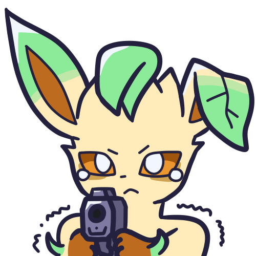 1:1 2023 alpha_channel ambiguous_gender bodily_fluids brown_body brown_fur digital_media_(artwork) eeveelution endwl feral fingers fur generation_4_pokemon green_body green_fur gun handgun holding_gun holding_object holding_weapon leafeon looking_at_viewer low_res nintendo pistol pokemon pokemon_(species) ranged_weapon reaction_image solo tan_body tan_fur tears weapon