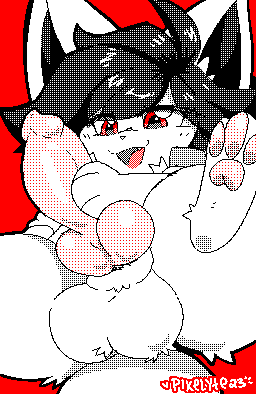 balls canid canine flipnote_studio genitals knot low_res male mammal masturbation penis pixelyteskunk solo