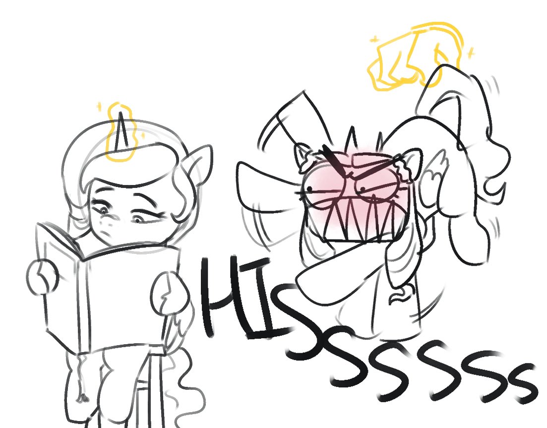 book equid equine friendship_is_magic hasbro hissing horn levitation line_art mammal marenlicious mlp_g5 my_little_pony opaline_(mlp) princess_celestia_(mlp) red_face restricted_palette sharp_teeth sitting teenager teeth winged_unicorn wings young