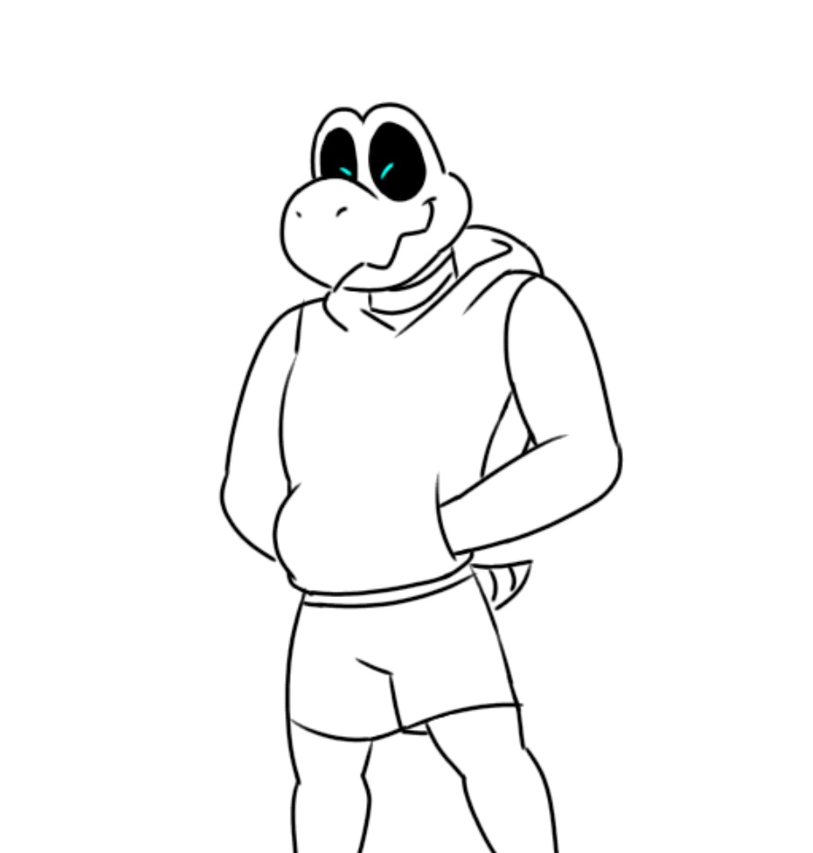 anthro bone bottomwear clothed clothing digital_media_(artwork) dry_bones himbones hoodie koopa male mario_bros monochrome nintendo reptile scalie shorts simple_background sketch smile solo sweater tail topwear undead white_background