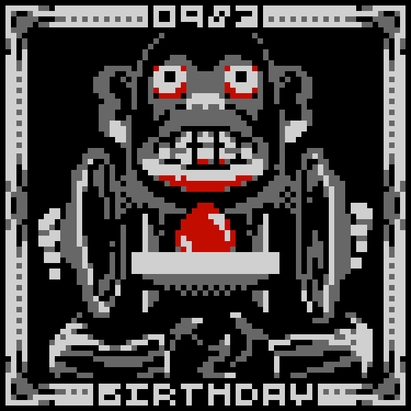 16-bit 1:1 5_fingers ambiguous_gender bared-teeth big_ears biped black_background blank_stare border bottomwear candy clothing cymbals dessert digital_media_(artwork) english_text feral fingers food from_front_position front_view full-length_portrait grey_border grey_text haplorhine holding_cymbals holding_musical_instrument holding_object inanimate_object lotus_position mammal monkey musical_instrument number pants partially_colored pattern_bottomwear pattern_clothing pattern_pants percussion_instrument pixel_(artwork) portrait primate restricted_palette scp-983 scp_foundation sex simple_background sitting snarferman solo striped_bottomwear striped_clothing striped_pants stripes teeth text toy