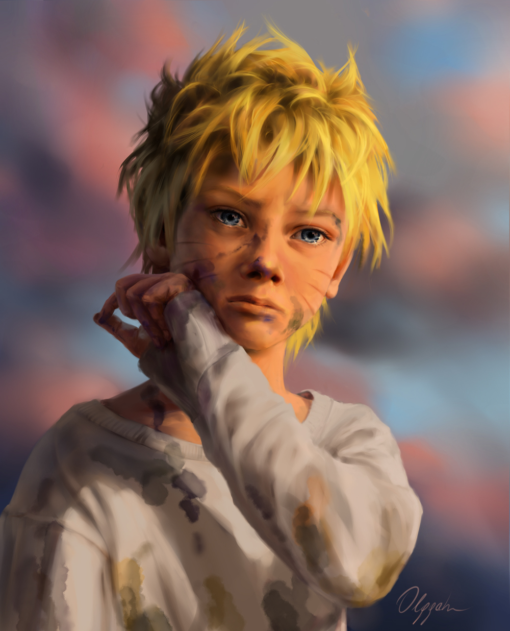 1boy aged_down blonde_hair blue_eyes closed_mouth crying crying_with_eyes_open facial_mark highres male_focus naruto naruto_(series) olggah realistic short_hair signature solo solo_focus spiked_hair tears uzumaki_naruto web_address whiskers