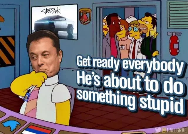 avian cybertruck elon_musk group hallgrae homer_simpson human male mammal meme russian_flag text the_simpsons third-party_edit twitter twitter_bird yellow_body