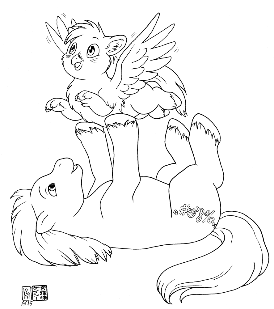 2015 avian black_and_white cutie_mark duo earth_pony equid equine european_mythology feathered_wings feathers female feral fetlocks goldfur's_cogsverse greek_mythology hasbro hippogriff hooves horse kacey long_path lucida_path male mammal monochrome my_little_pony mythological_avian mythology pony spread_wings tail upside_down wings