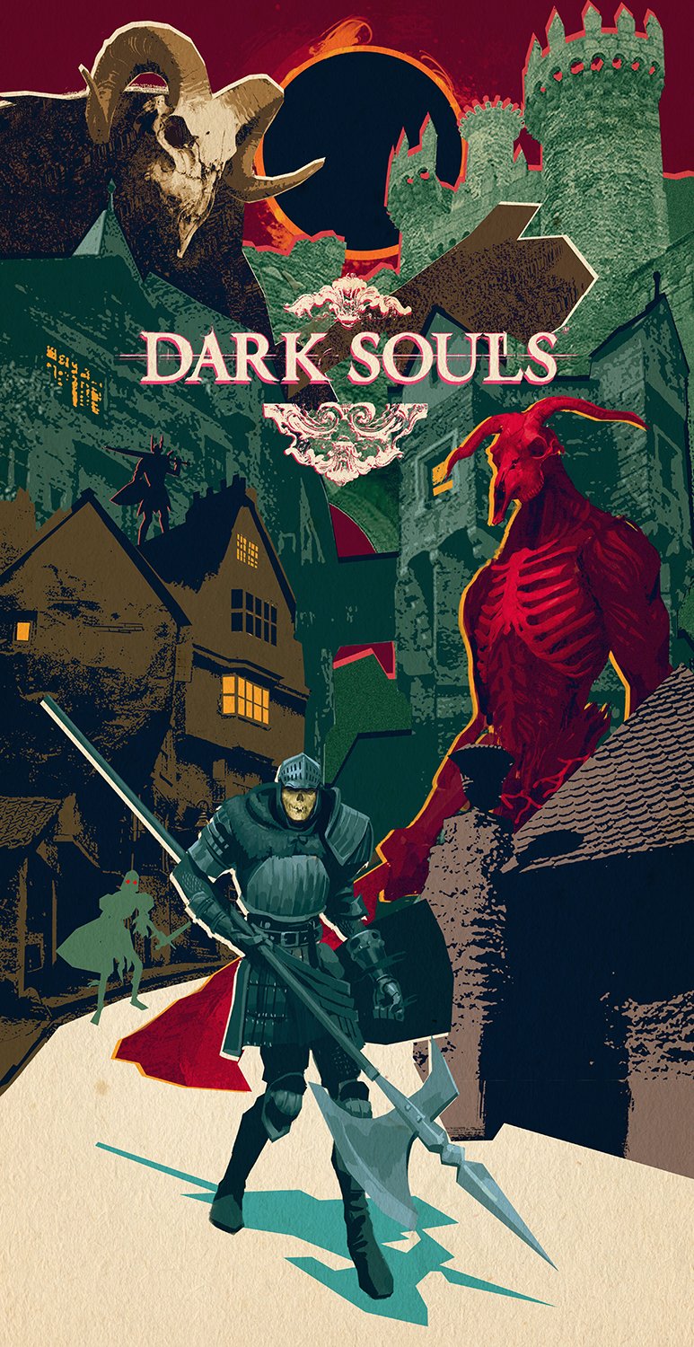 capra_demon castle chosen_undead city cleaver dark_souls_(series) dark_souls_i demon eclipse from_software highres holding holding_polearm holding_shield holding_weapon lance looking_at_viewer monster pike polearm ribs shield skull skull_on_head title undead weapon