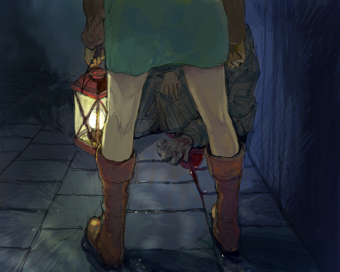 2boys arms_at_sides ayana_(tannsann) blood blood_on_ground boots brown_footwear dark death green_tunic head_out_of_frame holding holding_lantern lantern link link's_uncle_(zelda) mixed-language_commentary multiple_boys pants standing the_legend_of_zelda the_legend_of_zelda:_a_link_to_the_past uncle_and_nephew white_pants