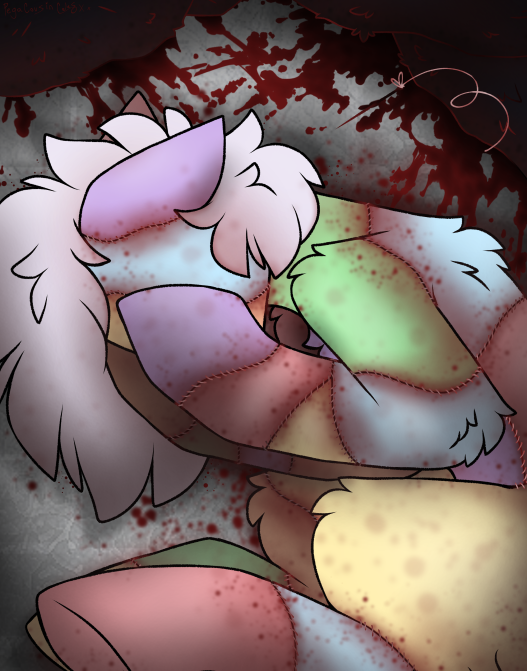 &lt;3 2023 ambiguous_gender blood blue_body blue_fur bodily_fluids covered_in_blood covering covering_face earth_pony equid equine feral fur gore gore_focus goretober green_body green_fur grimdark hair hasbro horse mammal my_little_pony pegacousin pony purple_body purple_fur red_body red_fur simple_background solo stiched stiches unknown_character white_hair yellow_body yellow_fur