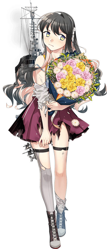 1girl asymmetrical_legwear black_hair boots bouquet burnt_clothes collared_shirt colored_inner_hair cross-laced_footwear damaged dress fujikawa full_body grey_pantyhose hairband kantai_collection lace-up_boots long_hair looking_at_viewer machinery multicolored_hair naganami_(kancolle) naganami_kai_ni_(kancolle) official_art pantyhose pink_hair pleated_dress purple_dress school_uniform shirt smile smoke solo third-party_source torn_clothes transparent_background two-tone_hair white_hairband white_shirt yellow_eyes