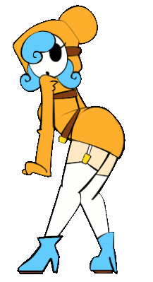 1girl alternate_color animated animated_gif dancing dress lowres mario_(series) mask minuspal non-web_source orange_dress orange_skirt shy_gal shy_guy skirt solo tagme thighhighs thighs