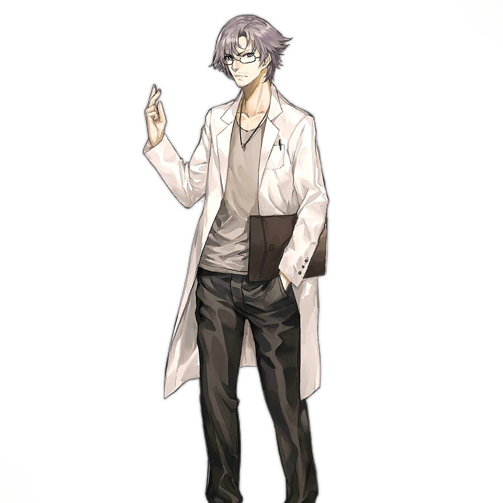 1boy beard_stubble black_pants blue_eyes closed_mouth coat collarbone envelope expressionless feet_out_of_frame girls'_frontline glasses grey_hair hand_in_pocket hand_up holding holding_envelope infukun jewelry lab_coat looking_at_viewer lycoris_(girls'_frontline) male_focus manila_envelope mustache_stubble necklace official_art pants pen_in_pocket sangvis_ferri scientist shirt short_hair simple_background solo standing transparent_background white_coat white_shirt