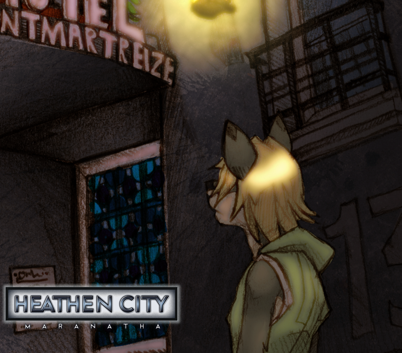 anthro ayato black_nose blonde_hair brown_body brown_fur canid canine canis city clothing distasty english_text french_text fur green_clothing green_jacket green_topwear hair heathen_city hotel jacket male mammal night outside owen_zelazny paris solo tan_body tan_fur text topwear window wolf