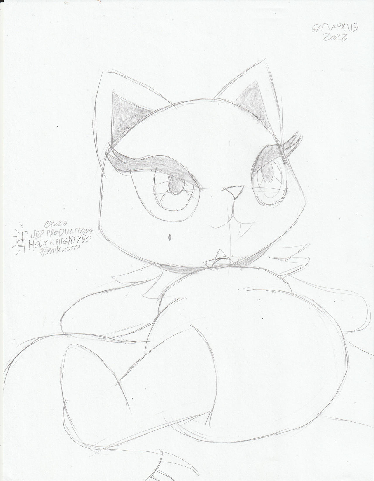 adorozatorumary ambiguous_gender anthro clothed clothing diaper diaper_fetish diaper_only domestic_cat epmixforever eyeshadow felid feline felis guide_lines hi_res jewelry makeup mammal markings mole_(marking) narrowed_eyes neck_tuft necklace sanrio sketch sketch_page solo solo_focus spread_legs spreading teeth topless tuft wearing_diaper