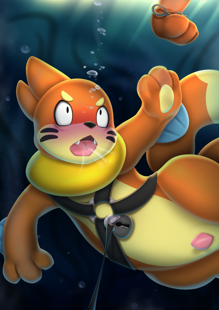anthro asphyxiation bound buizel cyanosis drowning generation_4_pokemon genitals imminent_death key male nintendo panicked_look penis pokemon pokemon_(species) reaching_up revous snuff solo solo_focus underwater water