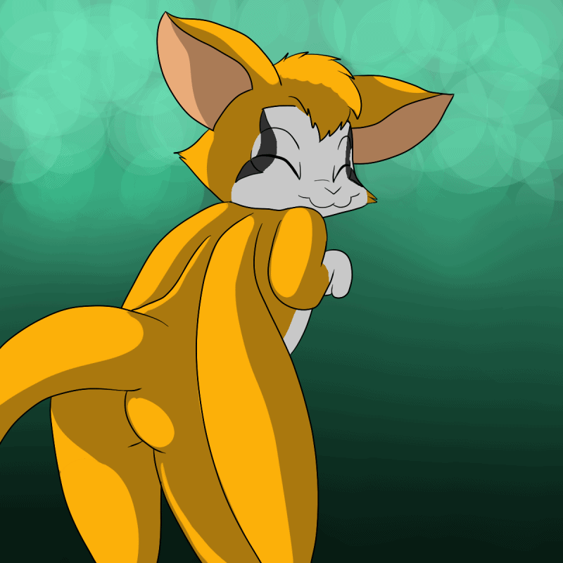 2014 animated anthro belly butt digital_media_(artwork) dust:_an_elysian_tail ears_down eyes_closed female fidget_(elysian_tail) hip_sway orange_body pivoted_ears solo solo_focus tail wafflefox white_belly