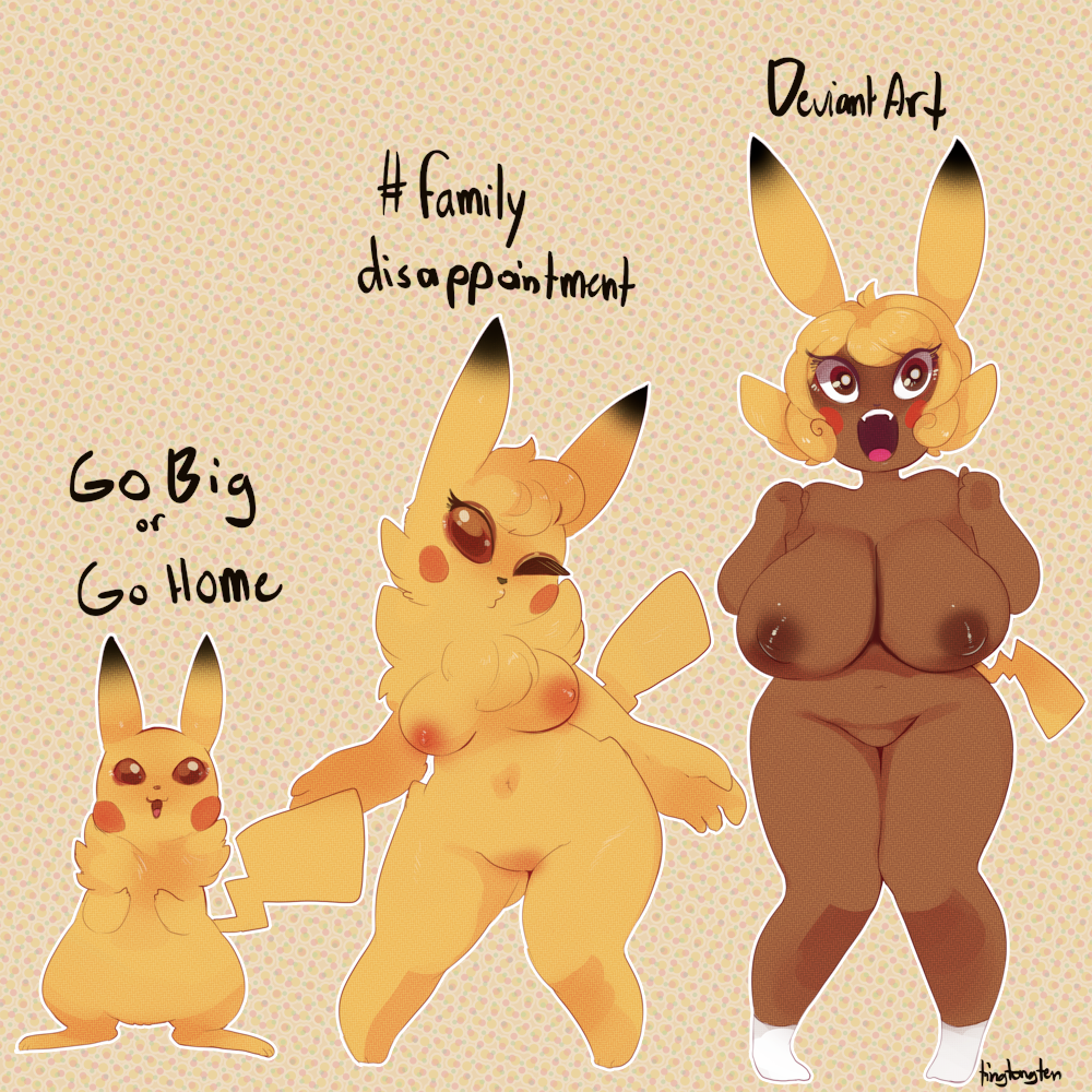 1:1 amber_eyes animal_ears animal_tail anthro areola big_breasts biped black_body black_skin blonde_hair breasts brown_areola brown_nipples clothing dotted_background female feral footwear fur generation_1_pokemon hair humanoid looking_at_viewer mammal neck_tuft nintendo nipples nude one_eye_closed orange_areola orange_nipples outline pattern_background pikachu pokemon pokemon_(species) pose red_cheeks rodent short_hair simple_background socks tail text tingtongten tuft white_clothing white_footwear white_outline white_socks wide_hips wink winking_at_viewer yellow_body yellow_fur