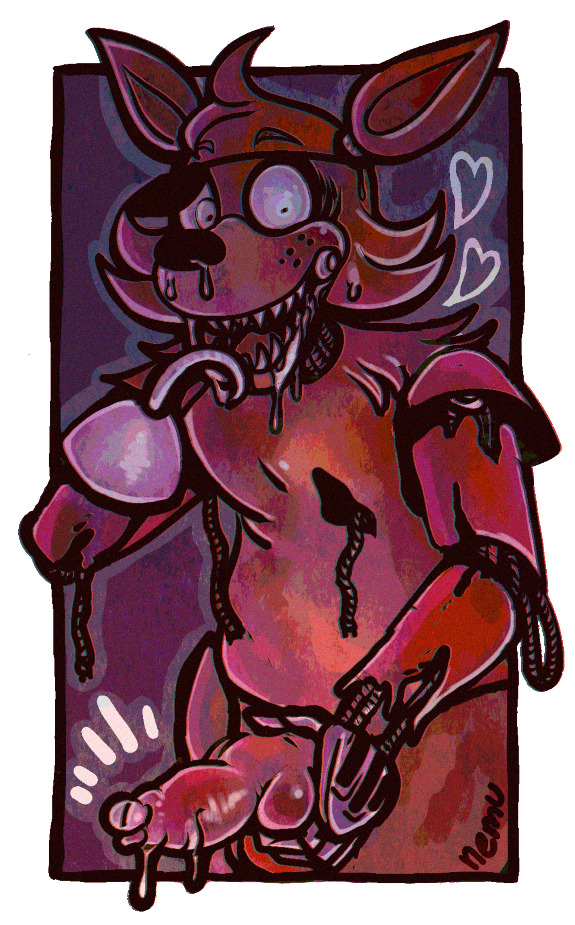 animal_genitalia animal_penis animatronic anthro bodily_fluids canid canine canine_genitalia canine_penis digital_media_(artwork) eye_patch eyewear five_nights_at_freddy's fox foxy_(fnaf) genital_fluids genitals hook hook_hand knot machine male mammal nemu_(artist) open_mouth penis precum robot scottgames simple_background solo source_request teeth unavailable_at_source