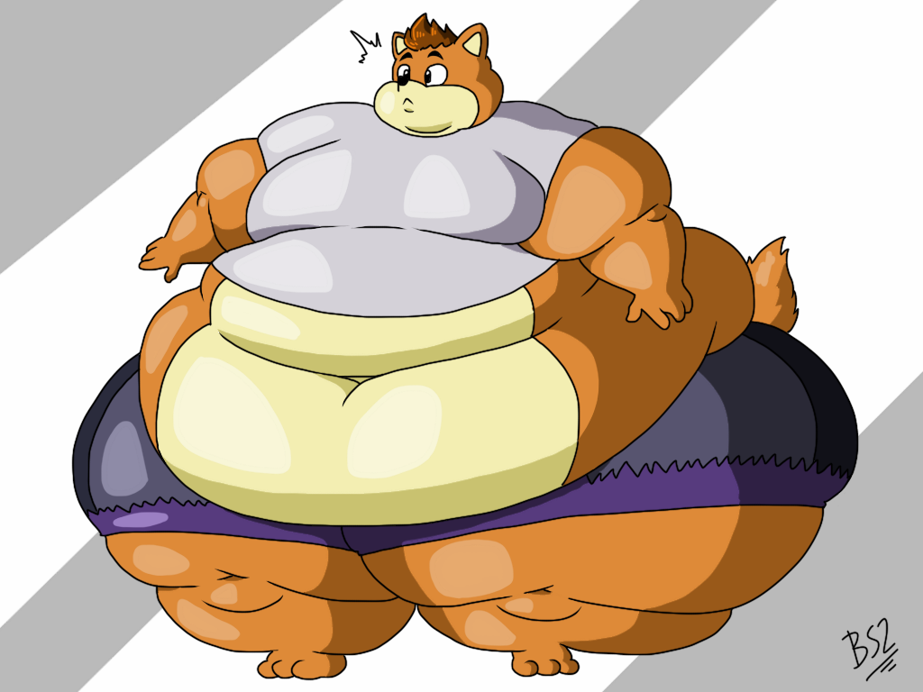 2018 3_toes 4:3 4_fingers anthro bandicoot batspid2 belly big_belly black_nose bottomwear brown_hair cel_shading clothing digital_drawing_(artwork) digital_media_(artwork) emanata eyebrows feet fingers flabby_arms flash_emanata full-length_portrait fur hair huge_thighs male mammal marsupial morbidly_obese morbidly_obese_anthro morbidly_obese_male multicolored_body multicolored_fur navel obese obese_anthro obese_male overweight overweight_anthro overweight_male portrait shaded shirt signature solo spiky_hair standing tail thick_thighs tight_clothing toes topwear two_tone_body two_tone_fur wide_hips