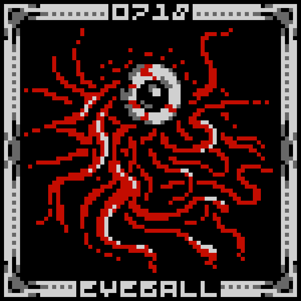 16-bit 1:1 1_eye ambiguous_gender black_background border digital_media_(artwork) english_text eye_creature eyeball feral glistening glistening_eyes gore grey_border grey_text kiyohimefuck looking_at_viewer number organ_creature partially_colored pixel_(artwork) restricted_palette scp-718 scp_foundation simple_background solo tendrils text vein