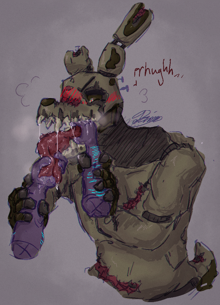ambiguous_gender andromorph animal_humanoid animatronic anthro blush bodily_fluids breath breath_cloud cloud_emanata desolatedemise digital_drawing_(artwork) digital_media_(artwork) double_arm_grab drooling english_text eye_scar facial_scar five_nights_at_freddy's five_nights_at_freddy's_3 fluffy fur grabbing_arms holding_arm holding_tongue humanoid hyper hyper_tongue intersex lagomorph leporid licking long_tongue machine male mammal nude open_mouth oral panting purple_man_(fnaf) rabbit robot saliva saliva_string scar scared scottgames shaded sharp_teeth signature simple_background size_difference solo springtrap_(fnaf) tail teeth teeth_showing text tongue tongue_grab tongue_out tongue_showing william_afton_(fnaf)