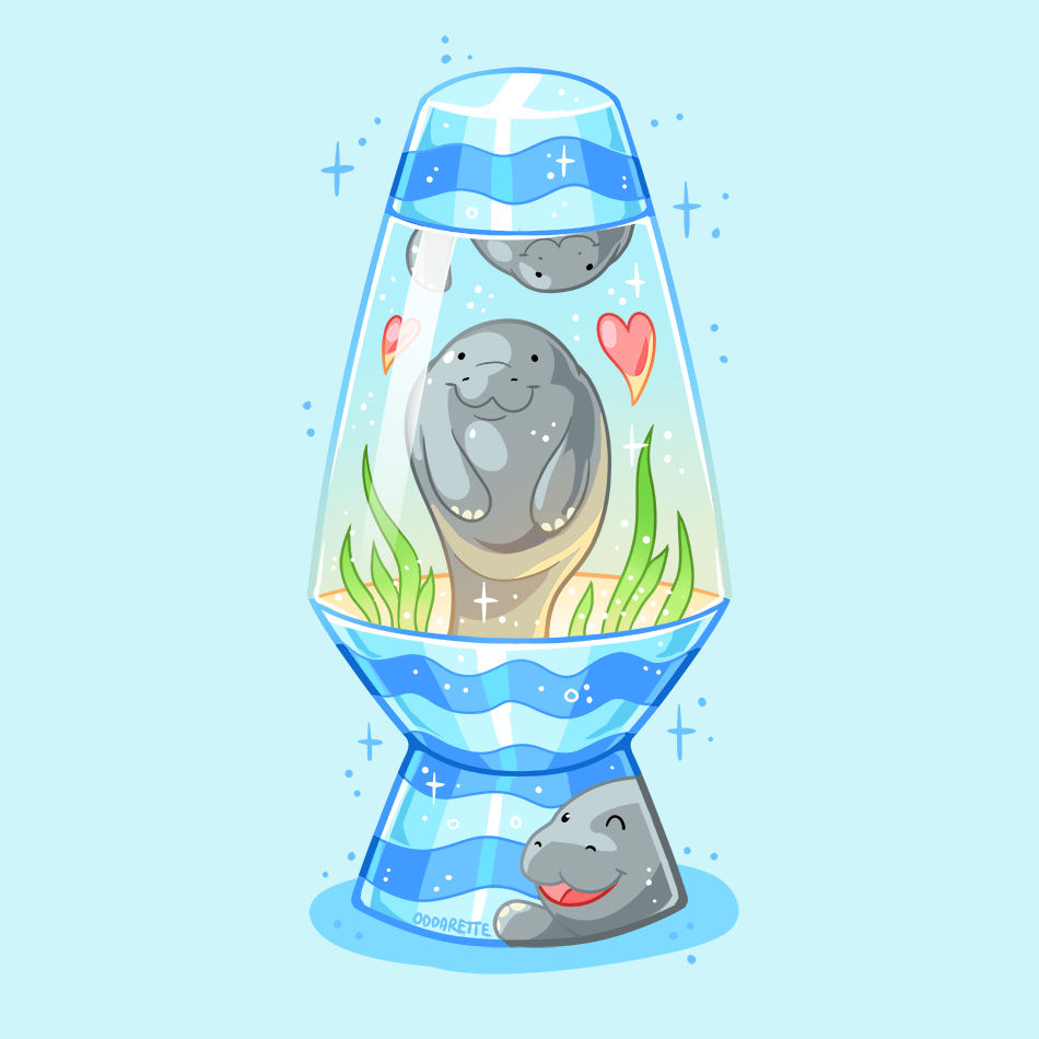 blue_background charongess english_commentary heart lava_lamp manatee no_humans original simple_background sparkle