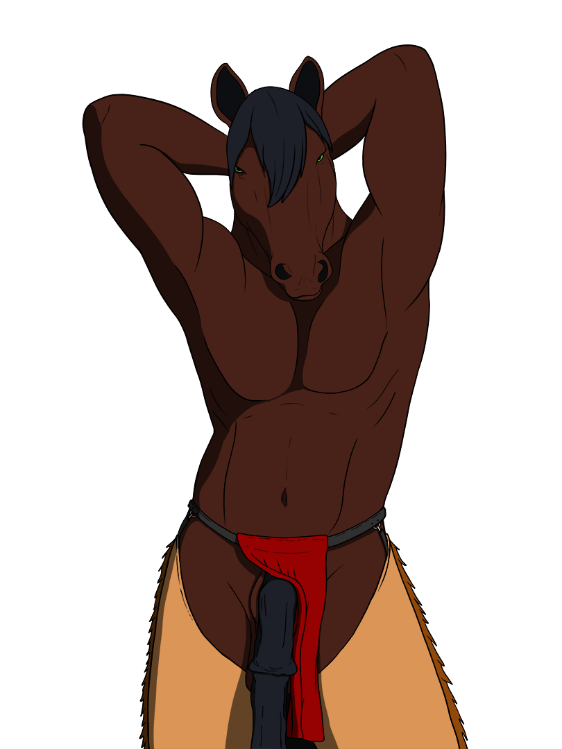 anatomically_correct anatomically_correct_genitalia anatomically_correct_penis animal_genitalia animal_penis anthro balls barely_visible_balls barely_visible_genitalia belly bottomwear breachcloth chaps clothed clothing equid equine equine_genitalia equine_penis genitals half-erect horse loincloth male mammal medial_ring native_american native_american_clothing navel partially_clothed pecs penis pulled_to_side rebeldragon101 sheath solo topless topless_male