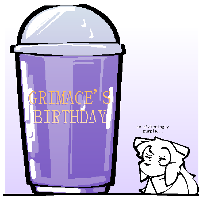 anthro beverage canid canine catjam_(artist) clothing dialogue disgust english_text eyewear female glasses grimace_birthday_shake jacket karina_(catjam) mammal mcdonald's solo text topwear