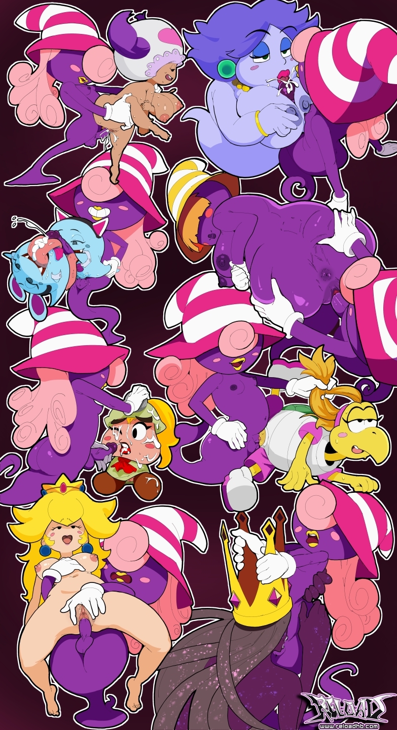 blonde_hair breasts colored_skin crown dark-skinned_female dark_skin fellatio flurrie futa_with_female futanari gloves goombella hat highres interspecies koopie_koo lahla_(mario) marilyn_(paper_mario) mario_(series) nipples oral paper_mario paper_mario:_the_thousand_year_door peeka_(mario) penis pink_hair princess_peach purple_skin r-e-l-o-a-d sex shadow_queen twintails vaginal vivian_(paper_mario) white_gloves witch_hat