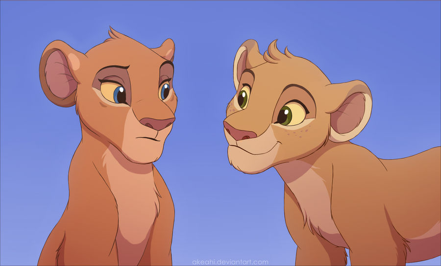 akeahi blue_eyes disney duo eye_contact felid female feral green_eyes lion looking_at_another mammal pantherine quadruped sitting sky smile the_lion_guard the_lion_king tiifu_(the_lion_guard) zuri_(the_lion_guard)