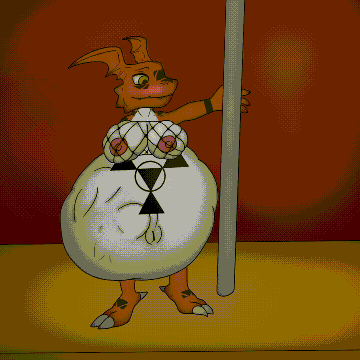 2_toes 2d_animation 4_fingers animated anthro areola bandai_namco belly big_breasts black_markings breasts claws digimon digimon_(species) feet female fingers fishnet guilmon head_wings huge_belly huge_breasts j5furry markings navel nipples pole red_body red_skin reptile scalie smile solo standing tail teeth toe_claws toes vore white_body white_skin wings yellow_eyes