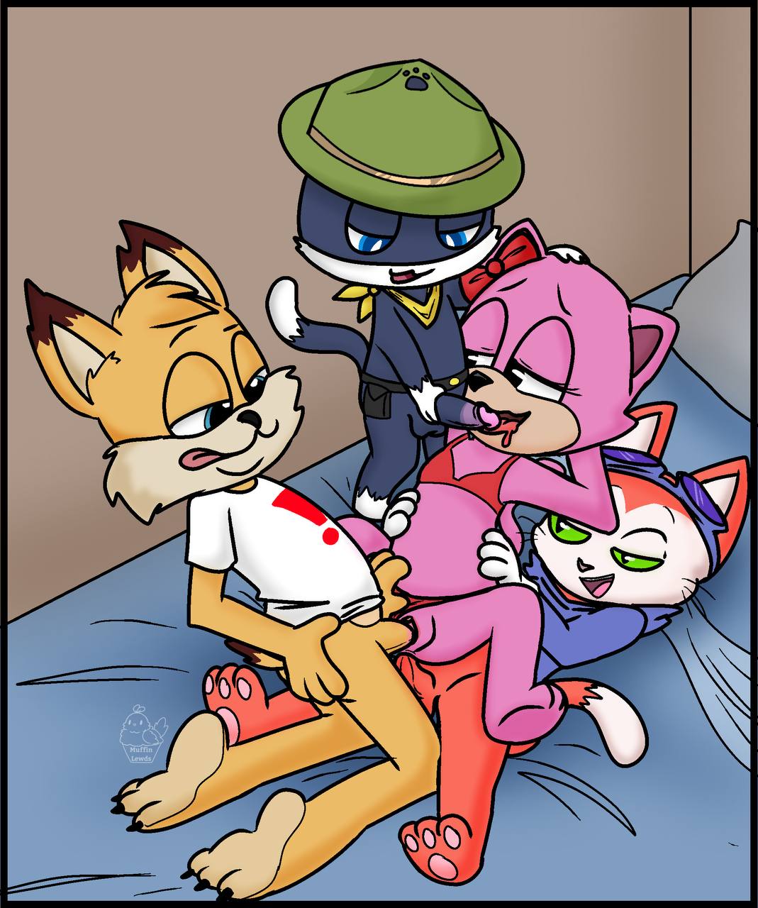 anal anal_penetration anthro atlus bikini black_body black_fur blinx blinx_the_time_sweeper bubsy_(series) bubsy_bobcat clothing felid feline female fur genitals group hi_res male male/female mammal megami_tensei megami_tensei_persona microsoft morgana_(persona) muffinlewds open_mouth orange_body orange_fur pancake_(toontown) penetration penile penile_penetration penis penis_in_ass persona_5_tactica pink_body pink_fur pussy sarge sega swimwear toontown_corporate_clash toontown_online vaginal vaginal_penetration xbox_game_studios