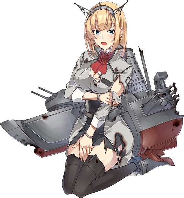 1girl ascot belt black_belt black_thighhighs blonde_hair blue_eyes flower full_body headgear kantai_collection konishi_(koconatu) long_sleeves machinery medium_hair military_uniform official_art open_mouth red_ascot red_flower red_rose rigging rodney_(kancolle) rose rudder_footwear solo thighhighs torn_clothes transparent_background turret uniform