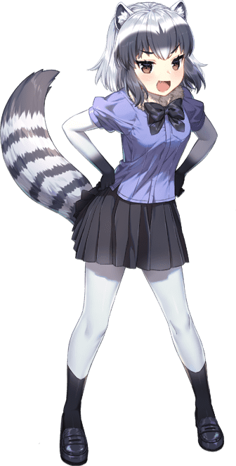 1girl animal_ears bow bowtie brown_eyes common_raccoon_(kemono_friends) elbow_gloves extra_ears game_cg gloves grey_hair kemono_friends kemono_friends_kingdom looking_at_viewer official_art open_mouth pantyhose raccoon_ears raccoon_girl raccoon_tail shirt shoes short_hair skirt socks solo tachi-e tail transparent_background