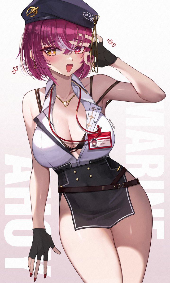 1girl bare_shoulders beret black_bra black_skirt blush bra breasts cleavage coat collarbone collared_shirt earrings fang fingerless_gloves gloves happy_birthday hat heart heart-shaped_pupils heart_earrings heart_necklace heterochromia high-waist_skirt highres hololive houshou_marine houshou_marine_(6th_costume) jewelry kkato large_breasts looking_at_viewer miniskirt multicolored_hair necklace official_alternate_costume open_mouth pink_hair red_eyes red_hair shirt short_hair skin_fang skirt sleeveless sleeveless_shirt solo streaked_hair symbol-shaped_pupils thighs underwear virtual_youtuber white_shirt yellow_eyes