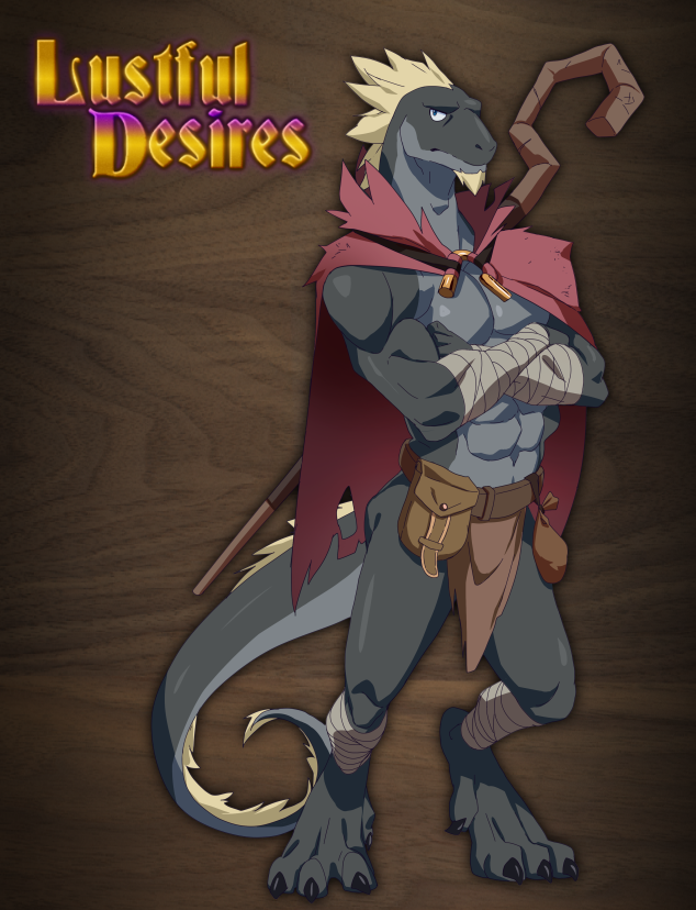 abs anthro lizard lizardman lustful_desires male muscular muscular_anthro muscular_male pecs reptile scalie solo staff tail xeroth_(lustful_desires) zoroj