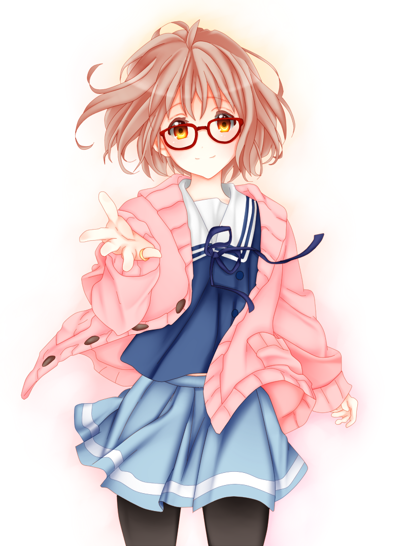 cardigan derivative_work glasses kuriyama_mirai kyoukai_no_kanata maki65 pink_cardigan school_uniform short_hair