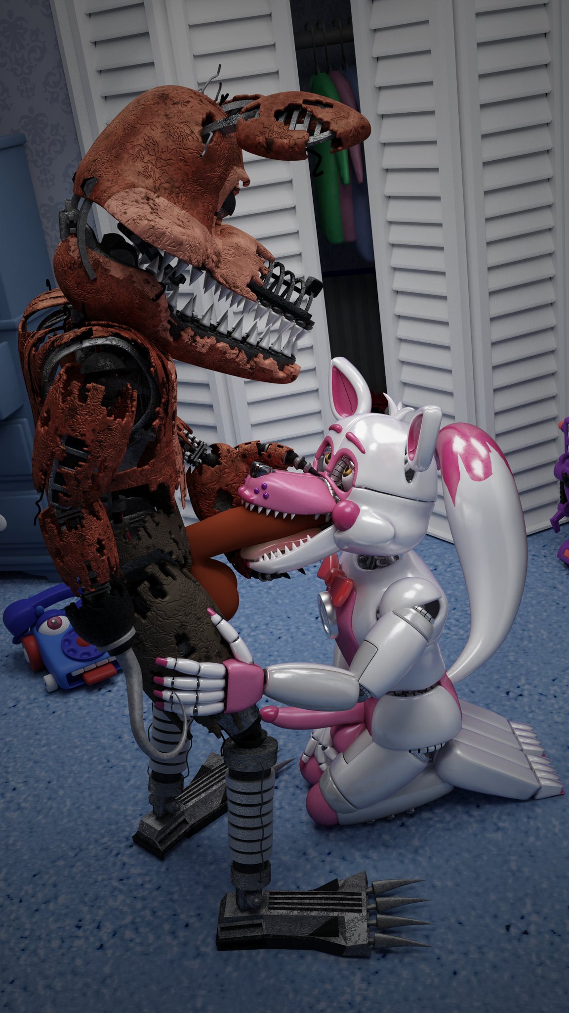 animatronic canid canine claws colored_nails duo face_fucking fellatio five_nights_at_freddy's five_nights_at_freddy's_4 fox funtime_foxy_(fnaf) genitals hand_on_muzzle hi_res hook hook_hand humanoid irrumatio kneeling lucas_shepherd machine male male/male mammal nails nightmare_foxy_(fnaf) oral penile penis pink_body pink_nails pink_penis pirate red_body red_penis robot scottgames sex sharp_claws sharp_teeth teeth tongue white_body yellow_eyes