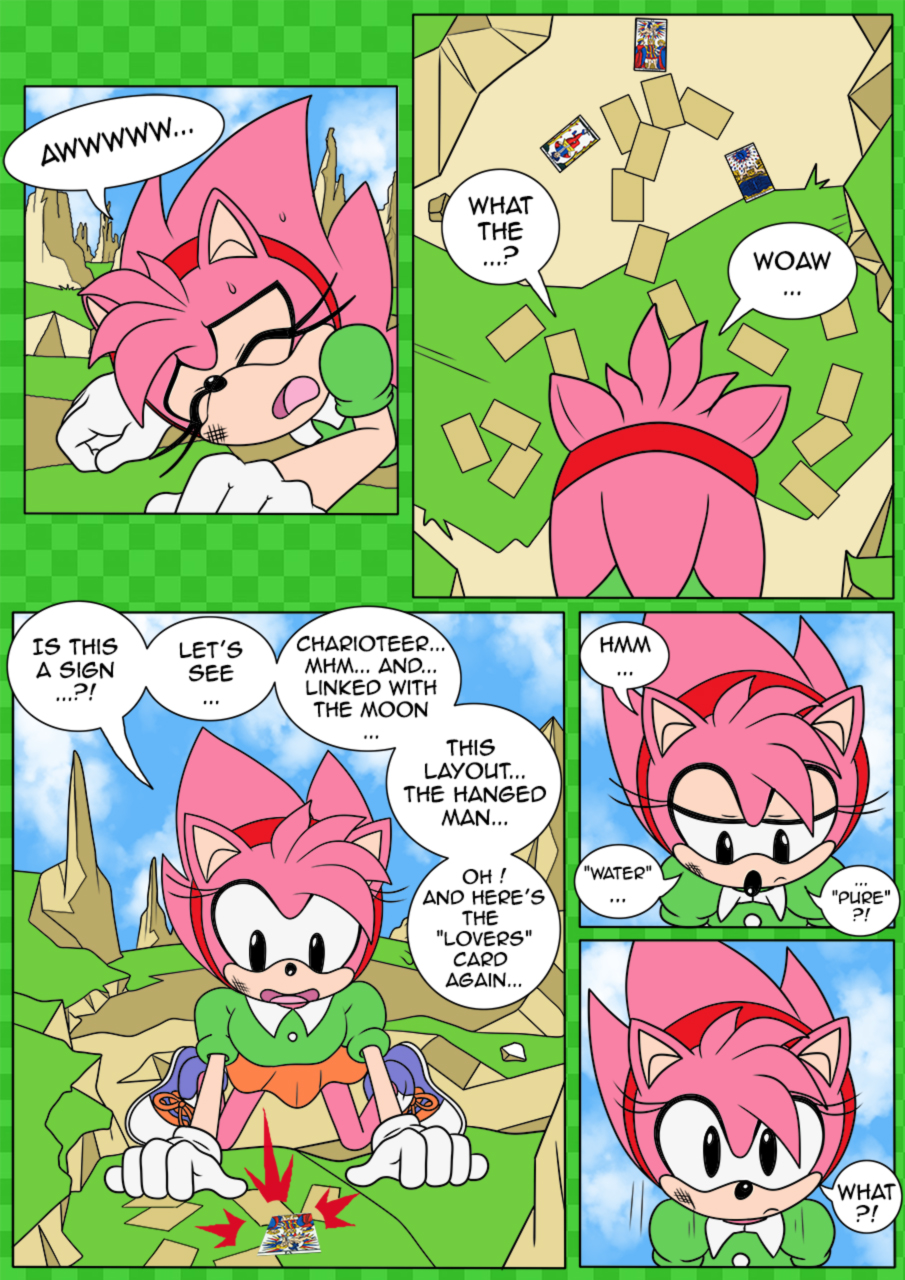 amy_rose anthro card classic_amy_rose classic_sonic_(universe) clothing comic dress eulipotyphlan female hair hedgehog hi_res mammal pink_body pink_hair raianonzika sega solo sonic_the_hedgehog_(series) tarot_card tripping